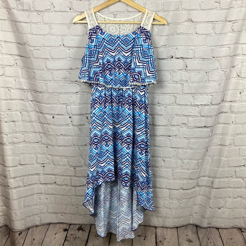 Emily West high low blue tribal summer dress • girls size 16